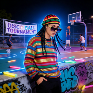 Conjunto Retro Rastafari de los 90 de PESENAR - Gorro de Punto con <span class=keywords><strong>Trenzas</strong></span>, Gafas de Sol Cuadradas Doradas - Product Image 5