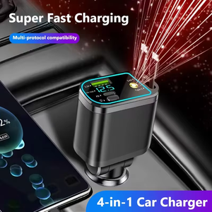 120W Multi Function Car Charger Retractable <b>Cable</b> Car Charger <b>Type</b>-<b>C</b> Ports PD Fast <b>Charging</b> Digital Display Car Charger - Product Image 6