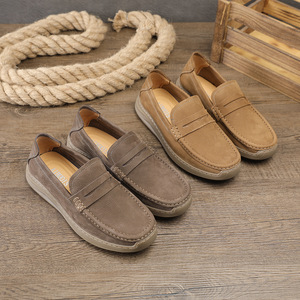 Mocassins en cuir pour hommes, bout rond, à enfiler, chaussures décontractées d'été pour la conduite, résistantes à l'abrasion, semelle intermédiaire en EVA, semelle extérieure en caoutchouc - Product Image 1