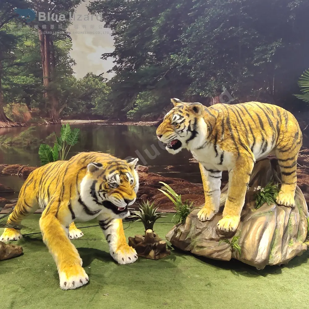 Indoor Playground Attractive Real Size Artificial Interactive Animatronic Animal Model Tiger With Movements