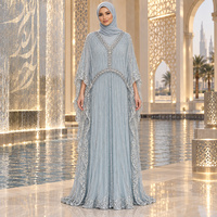Robe de soirée de luxe musulmane du Moyen-Orient à manches chauve-souris, ensemble de robe de banquet brodée en soie filet et perles, tenue de cérémonie