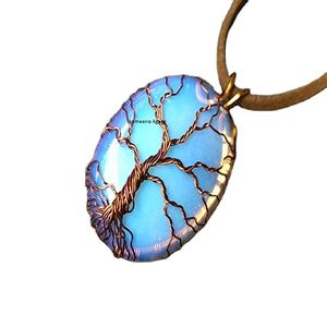 Vente en gros de collier pendentif arbre de vie en opalite fil de cristal naturel enroulé de pierre cadeaux de fantaisie à vendre - Product Image 1
