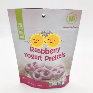 Bedrukte Plastic Zak Voedsel Pouch Verpakking Voor Raspberry Yoghurt Pretzels