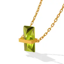 Punk Gold Plated Titanium Steel Square Zircon Pendant Necklace Stainless Steel CZ Rectangle Necklace For Women