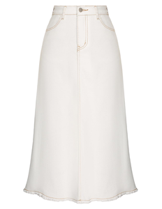 Falda vaquera maxi vintage <span class=keywords><strong>Belle</strong></span> Poque con corte en A, cintura alta elástica y bajo deshilachado para mujer, blanca, talla XX-Large - Product Image 1