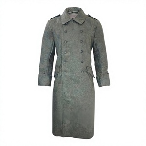 Manteau d'extérieur pour homme en laine grise, double boutonnage, imperméable, écologique, uniforme de reconstitution historique Seconde Guerre mondiale, avec vraie fourrure de renard - Product Image 1
