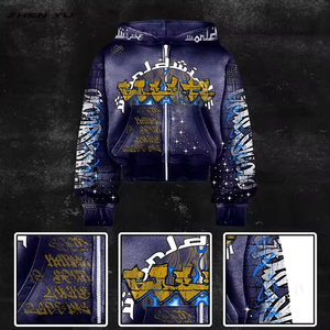 Áo khoác thiết kế thời trang nam YUCHEN, chất liệu cotton, kiểu dáng rộng, in hình, thêu, giặt acid, sản xuất theo yêu cầu. - Product Image 4