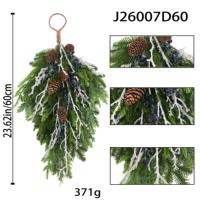 Guirlande artificielle de Noël en forme de larme avec pommes de pin et baies rouges, 24 pouces, guirlande suspendue en feuilles persistantes pour porte d'entrée, vente en gros pour les fêtes