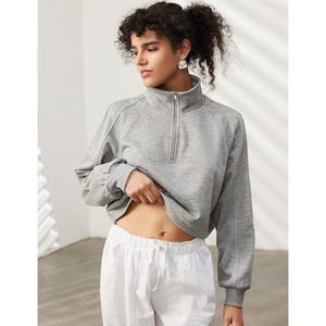 FOXA Sweat-shirt court à demi-zip pour femme, pull à col à manches longues, doublure polaire, pull basique, tenues d'automne - Product Image 2