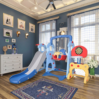 Vente en gros, petit toboggan en plastique pour tout-petits, ensemble de terrain de jeu, balançoire pour bébé avec panier de golf et de basket-ball, parc intérieur pour enfants