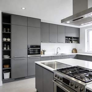 Meubles Armoires Noires Modulaires Luxe Bois Massif Acier Inoxydable Granit Moderne Villa Cuisine Casiers - Product Image 4