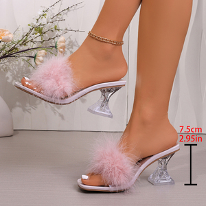 Sandali da donna <span class=keywords><strong>con</strong></span> decorazioni in <span class=keywords><strong>piume</strong></span> e tacco in cristallo, a punta aperta, per l'abbigliamento casual estivo - Product Image 3
