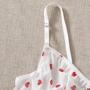 Set <span class=keywords><strong>Reggiseno</strong></span> e Slip in Pizzo Traspirante <span class=keywords><strong>con</strong></span> Design Stampato a Cuore, Spalline Regolabili, Coppa 3/4, Set <span class=keywords><strong>Reggiseno</strong></span> da Donna - Product Image 5