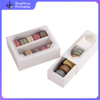 Boîte à gâteaux en papier blanc exquis logo imprimé carte papier boîte à macarons coulissante avec fenêtre transparente