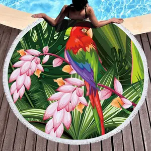 Microfiber terry round with fringe tassels beach towel bath towel can be customized rainforest pattern
