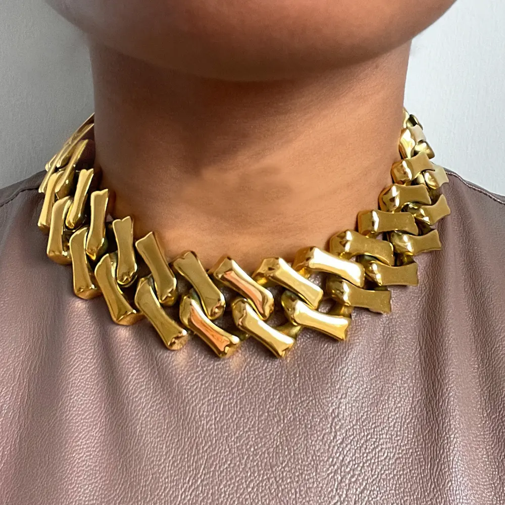 Đồ trang sức thời trang thép không gỉ kim loại nặng Vàng xương Chunky Chuỗi vòng cổ cho phụ nữ