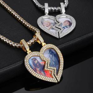 Personalized 925 Sterling <b>Silver</b> VVS1 Moissanite Iced Out Memory Picture <b>Necklace</b> Custom Magnetic Heart Bling Medallion Pendants - Product Image 3