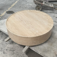 Table basse ronde en marbre travertin naturel sur mesure de luxe, ensemble de tables d'appoint en pierre naturelle pour la maison, l'hôtel, la villa