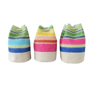 china woven paper straw crochet beach bag women backpack oem fashion custom straw tote beach bag
