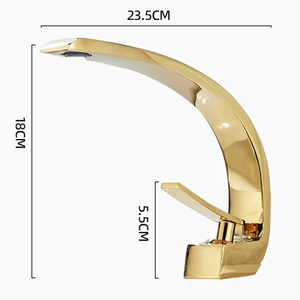 Rubinetto da Bagno a Cascata Curvo Placcato Oro, <span class=keywords><strong>Miscelatore</strong></span> Monocomando Caldo/Freddo con Valvola in Ceramica per <span class=keywords><strong>Lavabo</strong></span> - Product Image 6