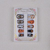 Faux ongles personnalisés pour Halloween, forme amande longue, motif citrouille noir et orange, faits à la main, réutilisables