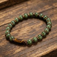 Bracelet extensible fait main en agate verte mousse, perles tubulaires en pierre naturelle, pierres précieuses œil de tigre pour femme, style Kada