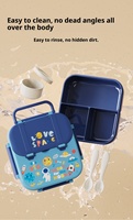 Boîte à lunch carrée en plastique pour enfants, motif dessin animé, compatible micro-ondes, 3 compartiments, pour étudiants, avec fourchette et cuillère
