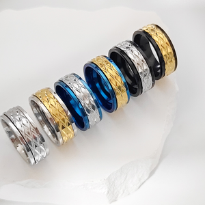 Yeni moda Anti anksiyete paslanmaz çelik çift yüzükleri takı iplik Fidget kabartma dönebilir yüzük - Product Image 1