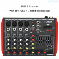 Yamamah — Console de mixage professionnelle MG6, 6 canaux DJ karaoké, mixeur direct, avec USB 48V Phantom 7-marque EQ
