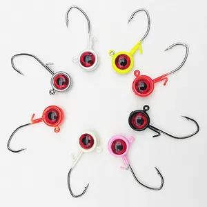 FH9007 kepala Jig kanan atas, kepala Jig 1/16oz Bass memancing umpan Jig kepala dengan mata besar untuk Trout Bass Neon mata bulan Jig