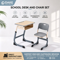 Ensemble chaise et bureau en acier en forme de C moderne pour les élèves du primaire et du secondaire ; bureau réglable en hauteur pour une seule personne avec plateau en bois