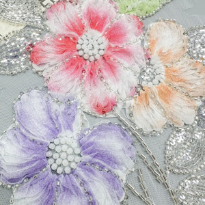 Patch brodé de fleurs perlées colorées en gros pour artisanat DIY, décoration de vêtements et d'accessoires - Product Image 4