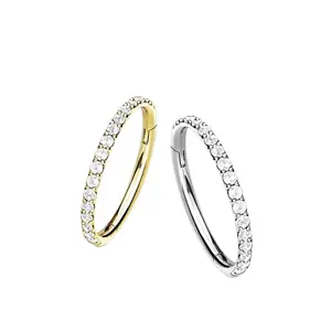 2024 New KP Top Seller G23 Titanium Side-inlay Zircon Hinged Segment Ring Septum Clicker Nose Piercing Body Jewelry
