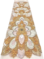 NI.AI Nouveauté Tissu en dentelle de velours perlé avec sequins, motif 3D brodé, tissu en dentelle perlée pour robe de soirée