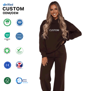 Conjunto <span class=keywords><strong>de</strong></span> Sudadera con Capucha Oversize <span class=keywords><strong>de</strong></span> Felpa Francesa <span class=keywords><strong>de</strong></span> 400GSM para <span class=keywords><strong>Mujer</strong></span>, <span class=keywords><strong>de</strong></span> Algodón Pesado con Hombros Caídos - Product Image 1