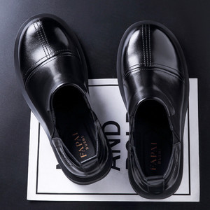 Fapai Dushi Men's Slip-on Loafers Top Grain Leather Low Heel Business Casual Shoes Comfort <b>Rubber</b> Outsole - Product Image 3