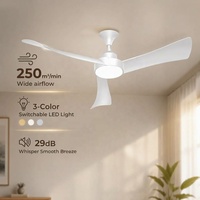 Ventilateur de plafond LED 52 pouces en gros avec télécommande, ventilateur de refroidissement DC avec lumière à température de couleur réglable (3 couleurs) pour la maison et le bureau