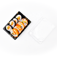 Conteneur à sushi rectangulaire recyclable en PP PET, emballage alimentaire en plastique, plateau de présentation de sushi avec couvercles transparents