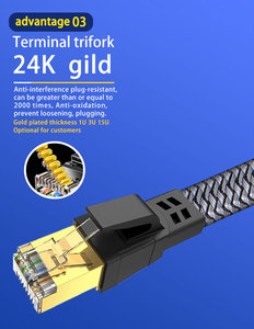 สายอีเธอร์เน็ต CAT8 สีเทาแบบแบน ขนาด 30AWG ความเร็ว 40Gbps แบบ SFTP ป้องกันสัญญาณรบกวน หัว RJ45 ชุบทอง สายแพทช์คอร์ด PVC สำหรับเกมมิ่งพีซี เราเตอร์ เซิร์ฟเวอร์ - Product Image 2