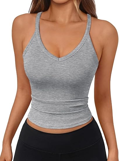 Women's Seamless Sweat-Wicking Quick Dry Breathable Plus Size Ribbed V-neck Crop Top Yoga Tank Top Regular Fit OEM ODM Private