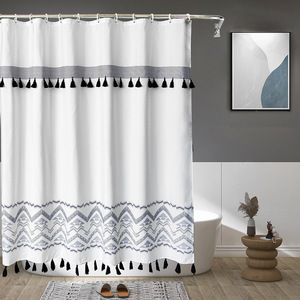 Qualité supérieure Heavy Duty Coton Lin Ferme Moderne Shabby Chic Bohème Cottage Décor <span class=keywords><strong>De</strong></span> <span class=keywords><strong>Salle</strong></span> <span class=keywords><strong>De</strong></span> Bains, Rideau <span class=keywords><strong>De</strong></span> Douche Imperméable - Product Image 1