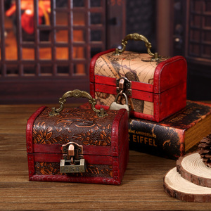 Antique Style Wooden Storage <b>Box</b> With Lock Retro Jewelry <b>Box</b> For Desktop Decorative Use - Product Image 4