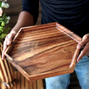 BEST-SELLER Blue Lotus Farm Plateau de service moderne en bois écologique Organisateur de table basse créatif Accessoire hôtelier exquis - Product Image 1