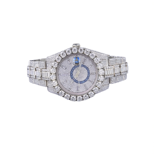 Reloj de Cuarzo de Lujo para Hombre con Moissanita y Diamantes, Correa de Acero Inoxidable con Incrustaciones de Diamantes y Visualización de Fecha, Estilo Moderno, Ejecutivo y Hip Hop - Product Image 1