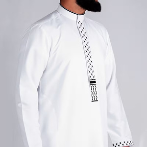 Thobe Bianco da Uomo, Caftano di Dubai Ricamato, Abito Musulmano a Maniche Lunghe, Vestito Islamico, Camicia Araba Saudita - Product Image 2