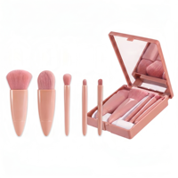 Ensemble de 5 pinceaux de maquillage synthétiques portables pour les voyages, avec boîte et miroir compact, pinceaux de maquillage cosmétiques