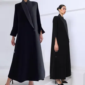 Yüksek kalite siyah müslüman takım elbise ceket uzun ceket tarzı abaya tasarımlar özel türk abaya ceket müslüman kadınlar için