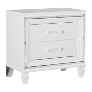 White <b>Silver</b> Finish Nightstand 2 Drawers Acrylic Bar Pulls Stylish Bedroom Furniture - Product Image 2