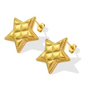 Pendientes de Acero Inoxidable Chapados en Oro con Estrella de Cinco Puntas Tridimensional, Elegantes y de Moda Retro Francesa - Product Image 1