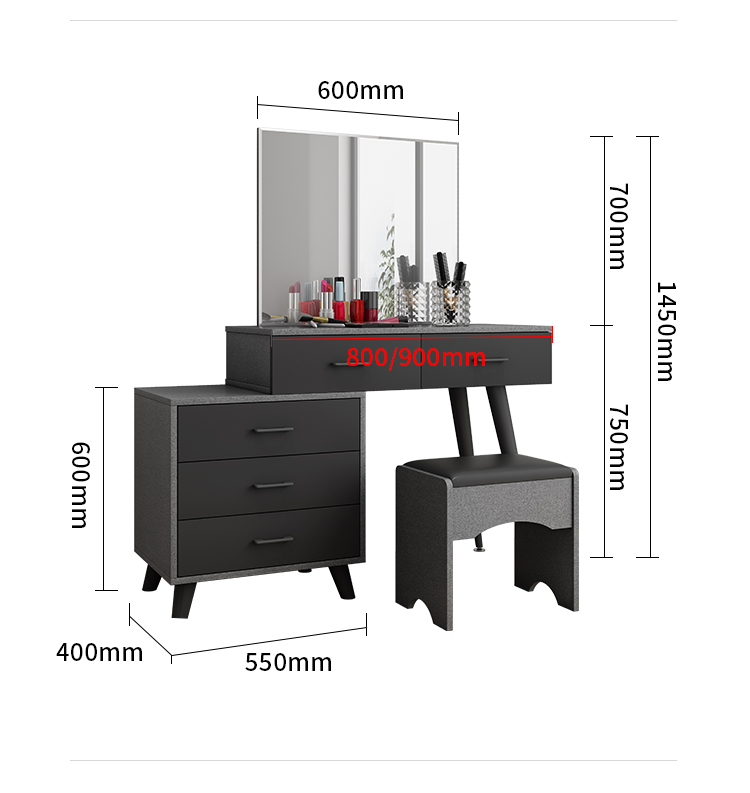 Hot Sale 2022 Elegant Dark Grey Modern Bedroom Furniture Full Bedroom Set Wooden Bed With Storage Dresser Wardrobe